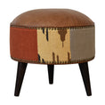 Load image into Gallery viewer, Durrie & Leather Mixed Footstool