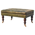 Load image into Gallery viewer, Buffalo Green Leather Ottoman with Castor Legs