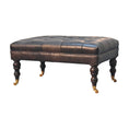Load image into Gallery viewer, Buffalo Ash Black Leather Ottoman with Castor Legs
