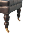Load image into Gallery viewer, Buffalo Ash Black Leather Ottoman with Castor Legs