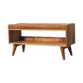 Load image into Gallery viewer, Oak-ish Bench with Tan Leather Seatpad