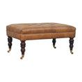 Load image into Gallery viewer, California Walnut Buffalo Green Leather Ottoman with Castor Legs