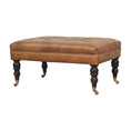 Load image into Gallery viewer, California Walnut Buffalo Green Leather Ottoman with Castor Legs