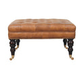 Load image into Gallery viewer, Studded Buffalo Tan Leather Ottoman with Castor Legs