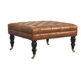 Load image into Gallery viewer, Studded Buffalo Tan Leather Ottoman with Castor Legs