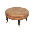 Load image into Gallery viewer, Brown Buffalo Leather Round Ottoman with Castor Legs