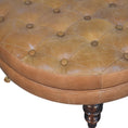 Load image into Gallery viewer, Brown Buffalo Leather Round Ottoman with Castor Legs