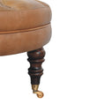 Load image into Gallery viewer, Brown Buffalo Leather Round Ottoman with Castor Legs