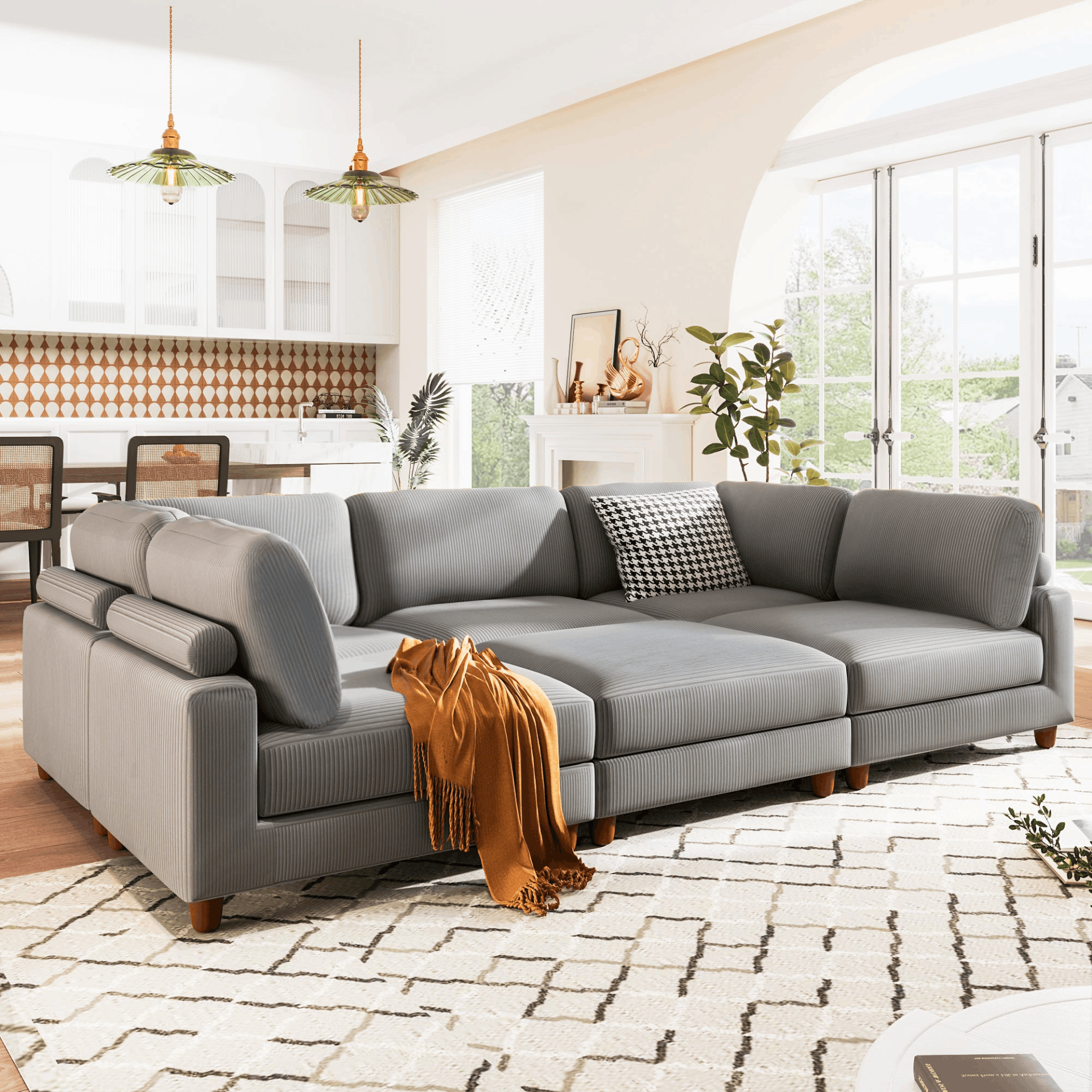 163''Modular Sectional Sofa,with Ottoman L Shaped Corner Sectional for