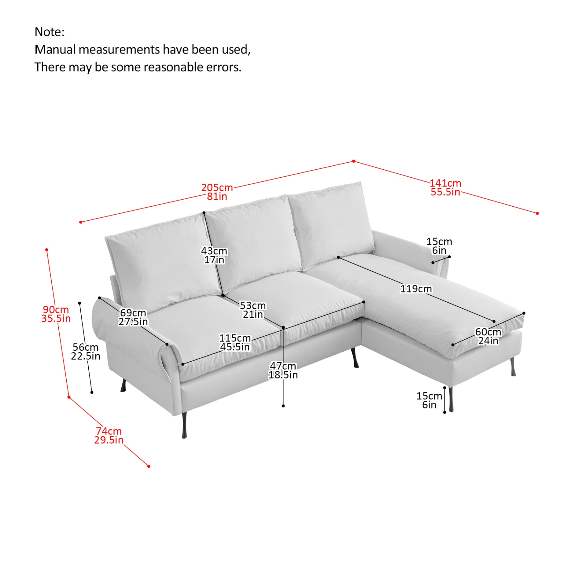 81"Modern Sectional Technical leather L-Shaped Sofa Couch with
