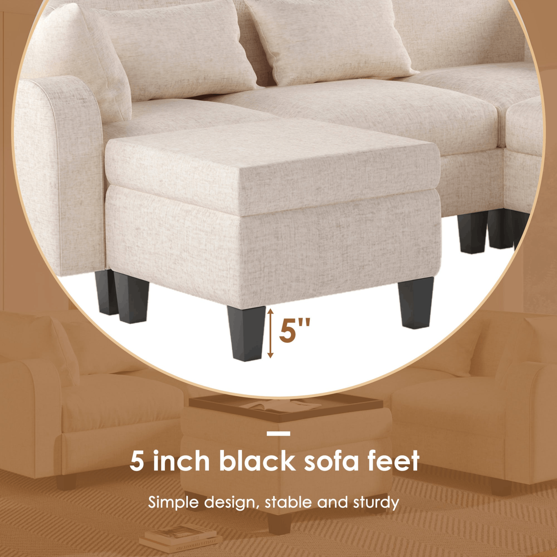 87" Modern Sectional Sofa with coffee table,6-Seat Couch Set with