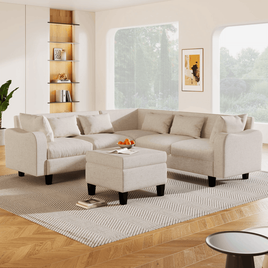 87" Modern Sectional Sofa with coffee table,6-Seat Couch Set with