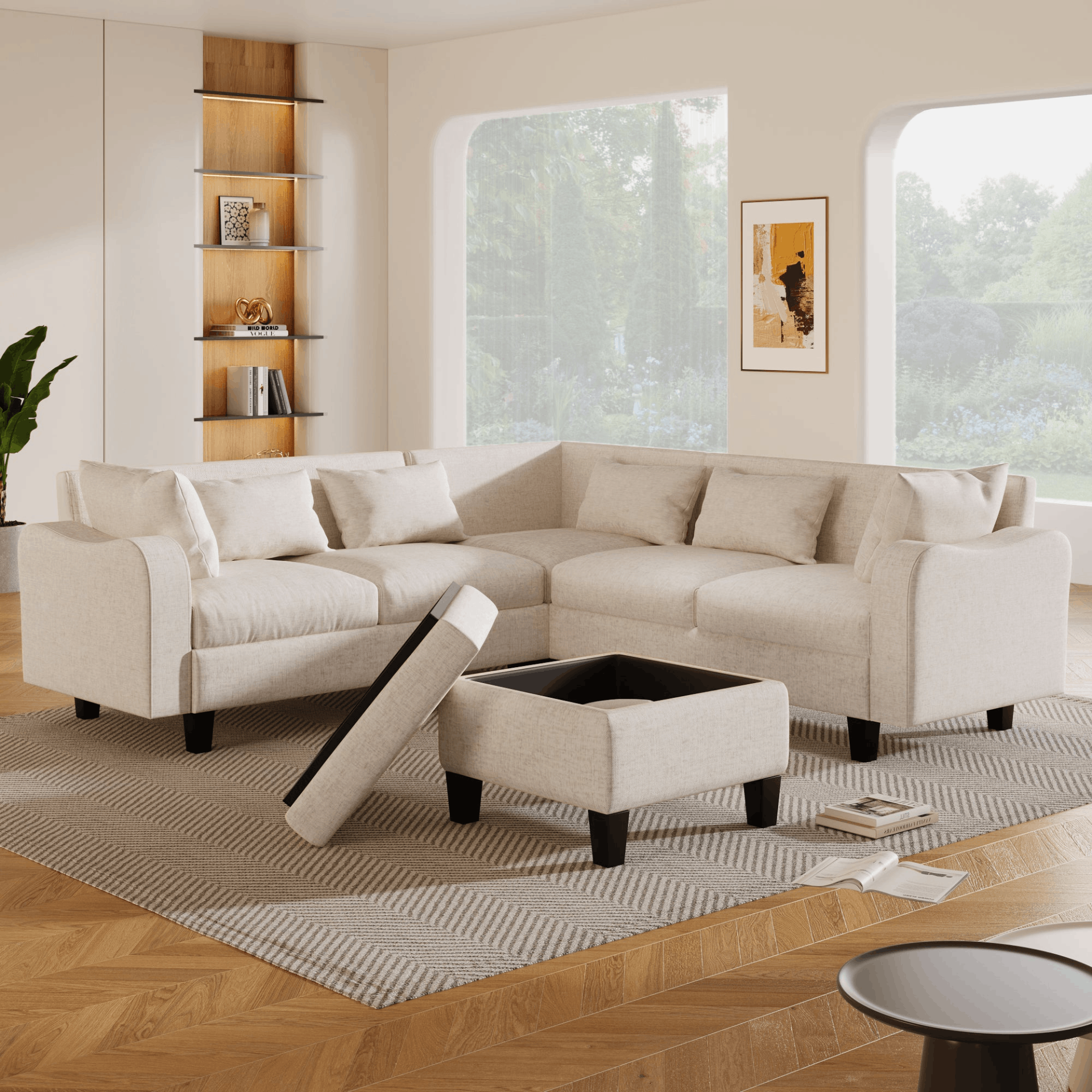 87" Modern Sectional Sofa with coffee table,6-Seat Couch Set with