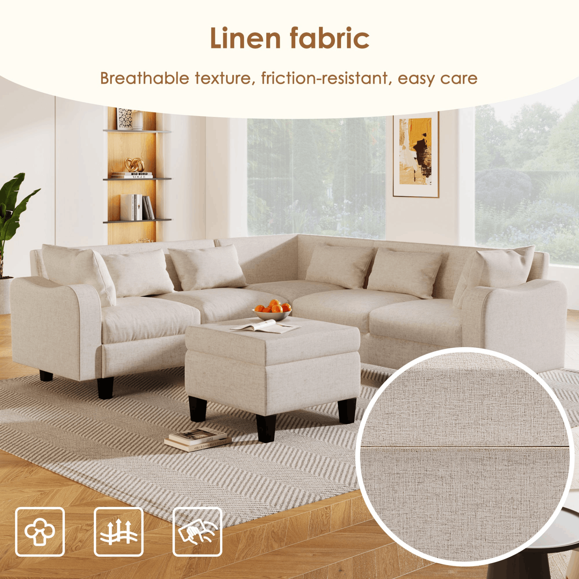 87" Modern Sectional Sofa with coffee table,6-Seat Couch Set with