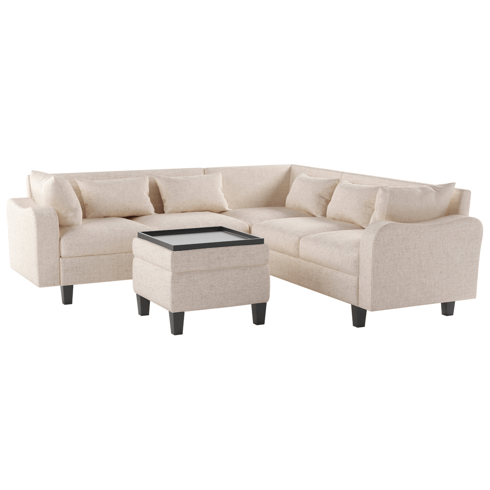 87" Modern Sectional Sofa with coffee table,6-Seat Couch Set with