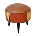 Load image into Gallery viewer, Durrie & Leather Mixed Footstool
