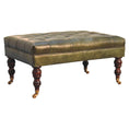 Load image into Gallery viewer, Buffalo Green Leather Ottoman with Castor Legs
