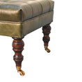 Load image into Gallery viewer, Buffalo Green Leather Ottoman with Castor Legs
