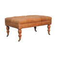 Load image into Gallery viewer, Buffalo Tan Leather Ottoman with Castor Legs
