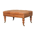 Load image into Gallery viewer, Buffalo Tan Leather Ottoman with Castor Legs
