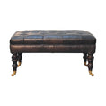 Load image into Gallery viewer, Buffalo Ash Black Leather Ottoman with Castor Legs
