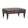 Load image into Gallery viewer, Buffalo Ash Black Leather Ottoman with Castor Legs
