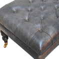Load image into Gallery viewer, Buffalo Ash Black Leather Ottoman with Castor Legs
