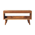Load image into Gallery viewer, Oak-ish Bench with Tan Leather Seatpad

