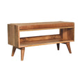 Load image into Gallery viewer, Oak-ish Bench with Tan Leather Seatpad
