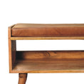 Load image into Gallery viewer, Oak-ish Bench with Tan Leather Seatpad
