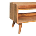 Load image into Gallery viewer, Oak-ish Bench with Tan Leather Seatpad
