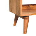 Load image into Gallery viewer, Oak-ish Bench with Tan Leather Seatpad
