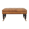 Load image into Gallery viewer, California Walnut Buffalo Green Leather Ottoman with Castor Legs
