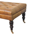 Load image into Gallery viewer, California Walnut Buffalo Green Leather Ottoman with Castor Legs
