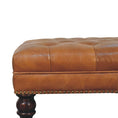 Load image into Gallery viewer, Studded Buffalo Tan Leather Ottoman with Castor Legs
