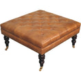 Load image into Gallery viewer, Studded Buffalo Tan Leather Ottoman with Castor Legs
