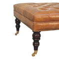 Load image into Gallery viewer, Studded Buffalo Tan Leather Ottoman with Castor Legs
