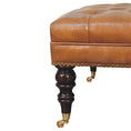 Load image into Gallery viewer, Studded Buffalo Tan Leather Ottoman with Castor Legs
